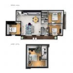 Carmel Market Four Bedroom Duplex with Balcony - layout upper and lower level
